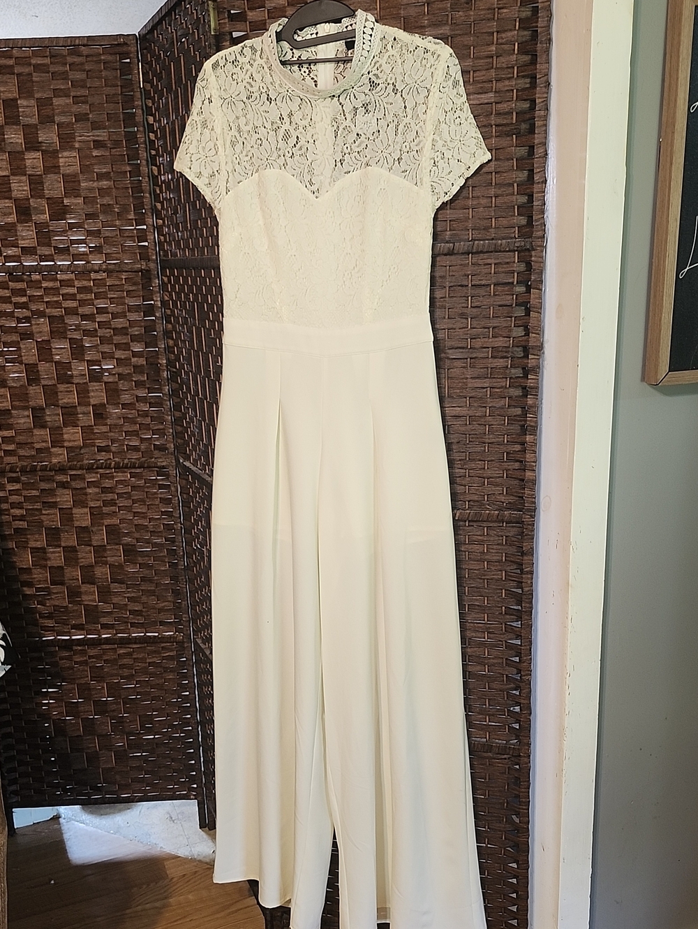 Lace Bodice Cream Wide Leg Pant Romper